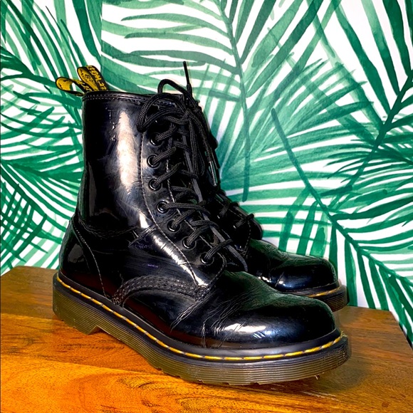 Dr. Martens Shoes - Dr. Martens Black Patent Leather Combat Boots Women’s US Size 7